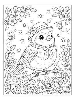 Free printable Cute Finch In A Bonnet coloring page