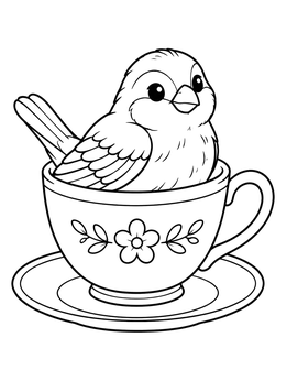 Free printable Cute Finch In A Teacup coloring page