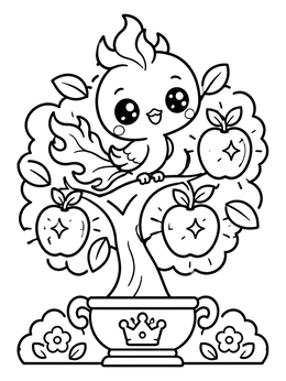 Free printable Cute Firebird On Apple Tree coloring page