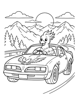 Free printable Cute Firebird Driving A Muscle Car coloring page