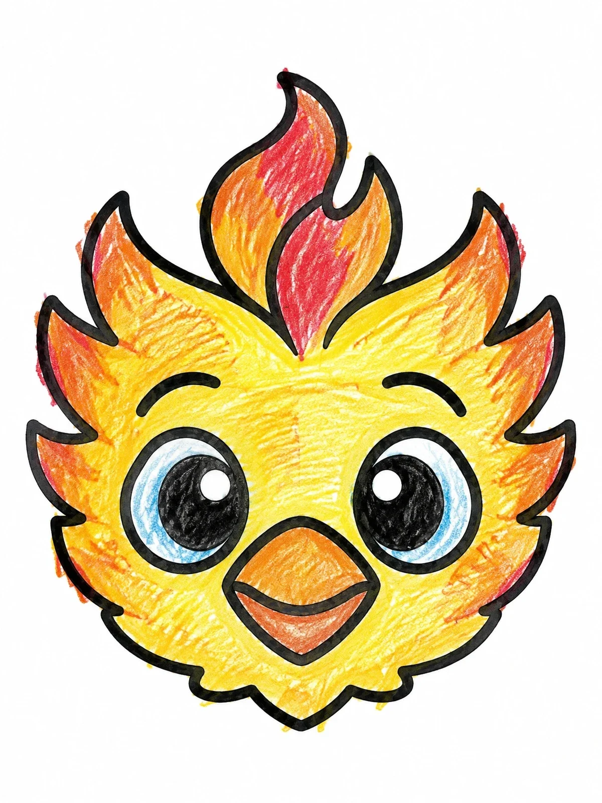 Colored example of the Cute Firebird Face coloring page