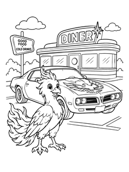 Free printable Cute Firebird By Retro Diner Car coloring page