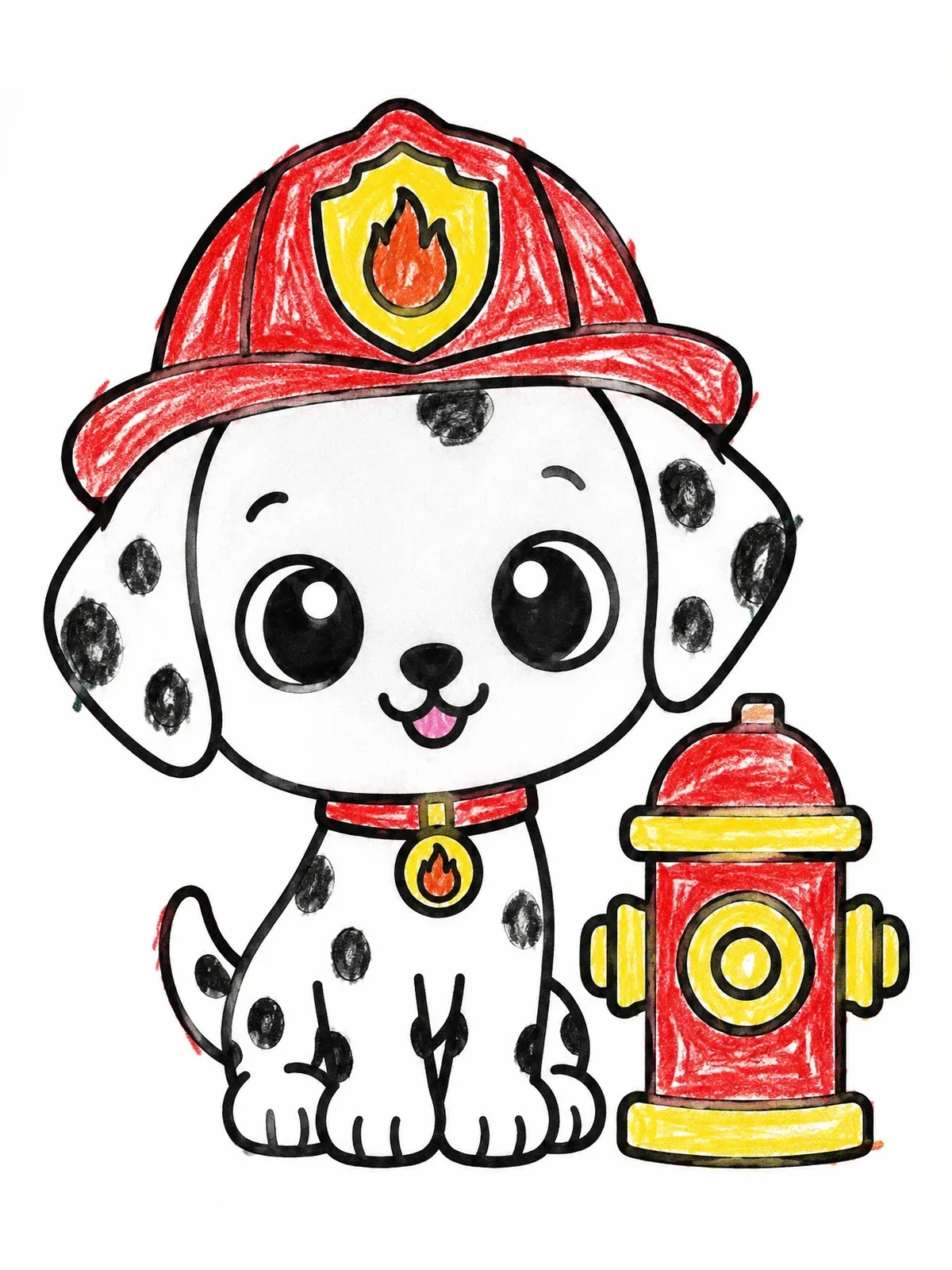 Colored example of the Cute Firefighter Dalmatian Puppy coloring page