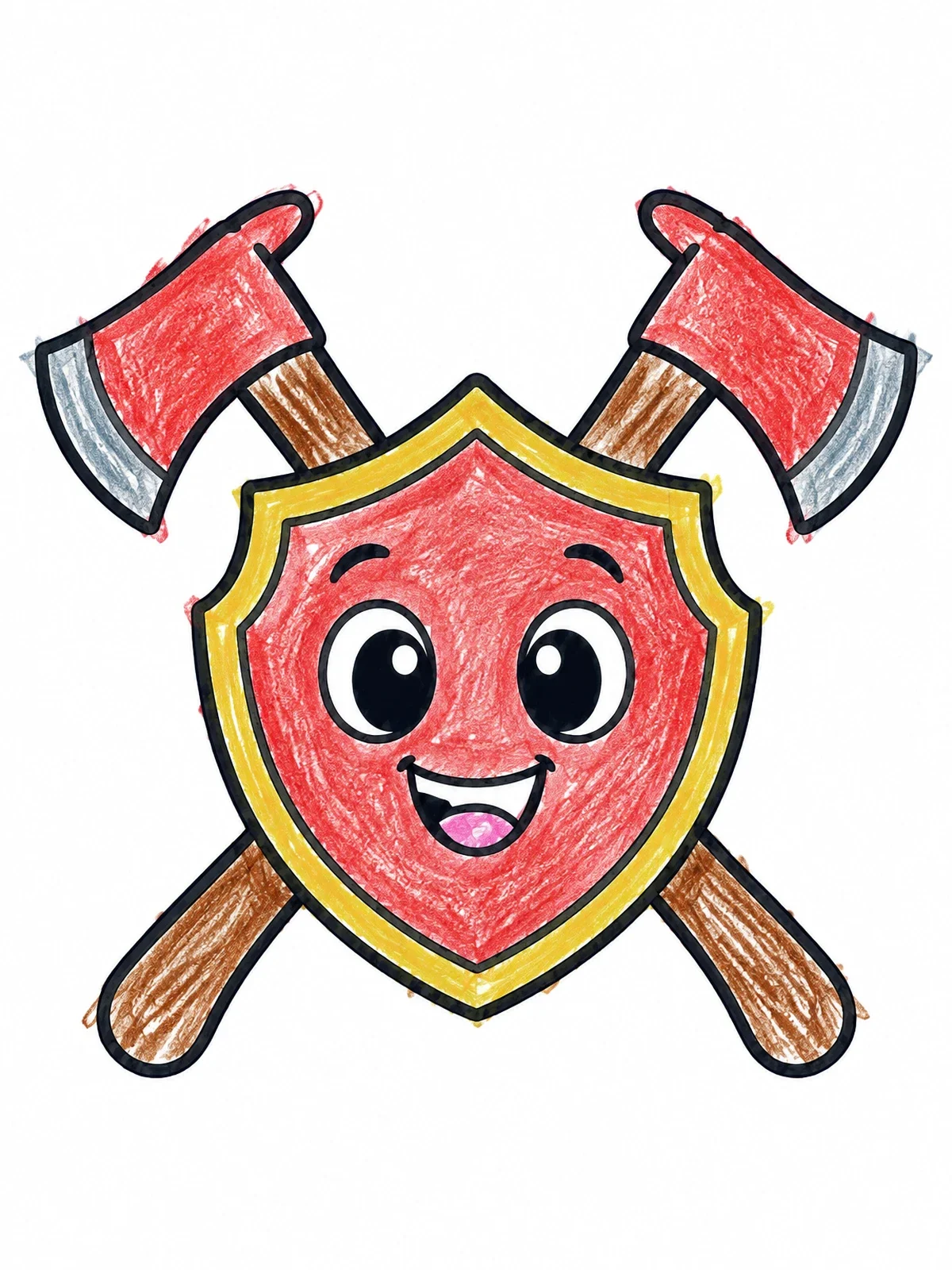 Colored example of the Cute Firefighter Shield And Axes coloring page