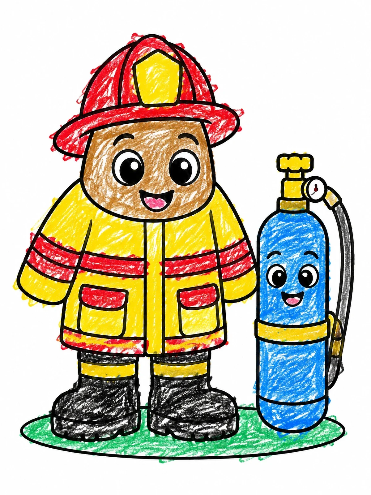 Colored example of the Cute Firefighter Suit And Oxygen Tank coloring page