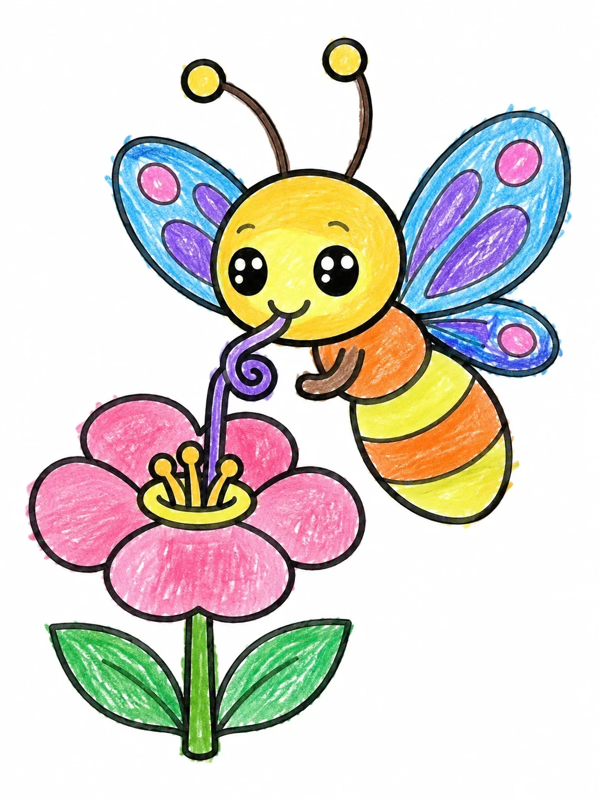 Colored example of the Cute Firefly Drinking From Flower coloring page