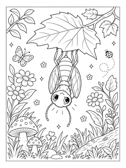 Free printable Cute Firefly Hanging From A Leaf coloring page