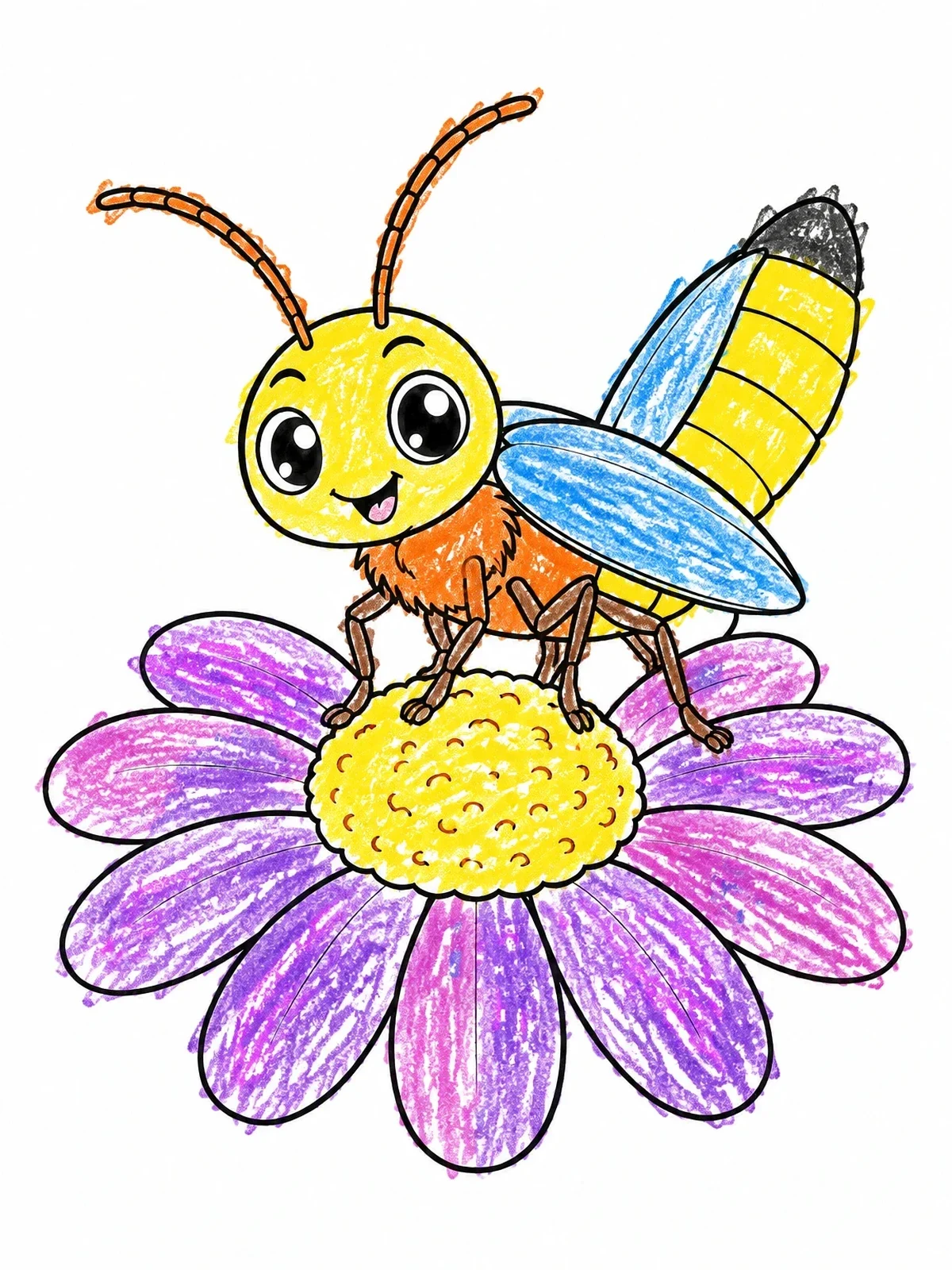 Colored example of the Cute Firefly On A Daisy coloring page