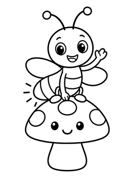 Free printable Cute Firefly On A Smiling Mushroom coloring page