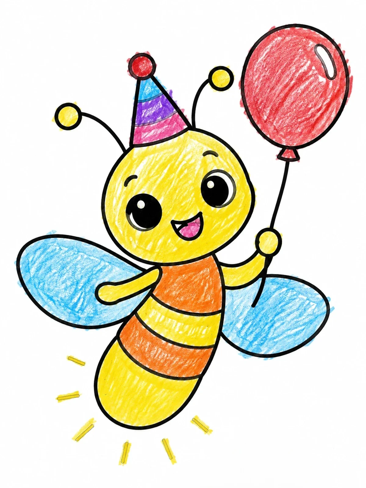 Colored example of the Cute Firefly With Party Hat And Balloon coloring page