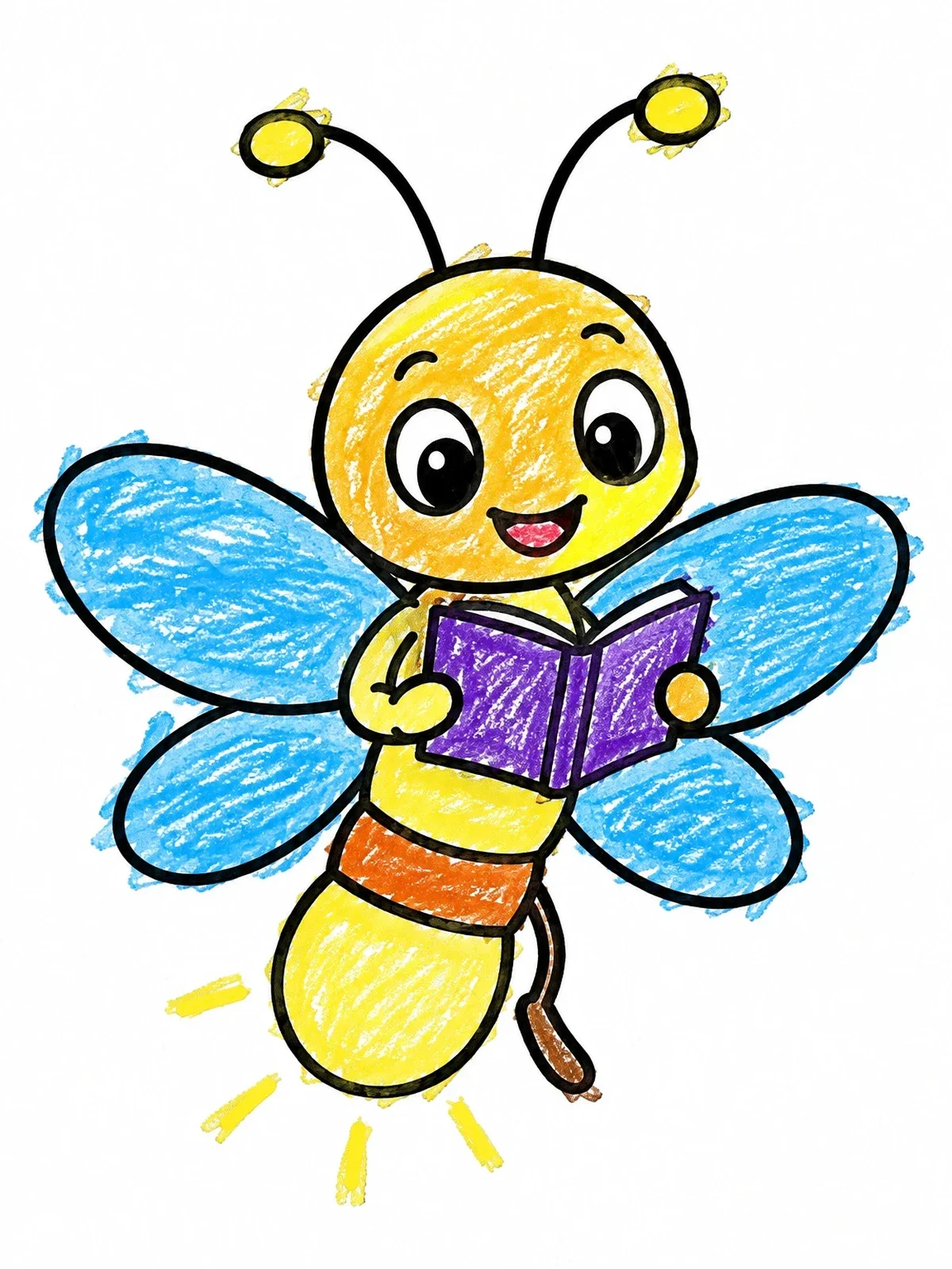Colored example of the Cute Firefly Reading A Book coloring page