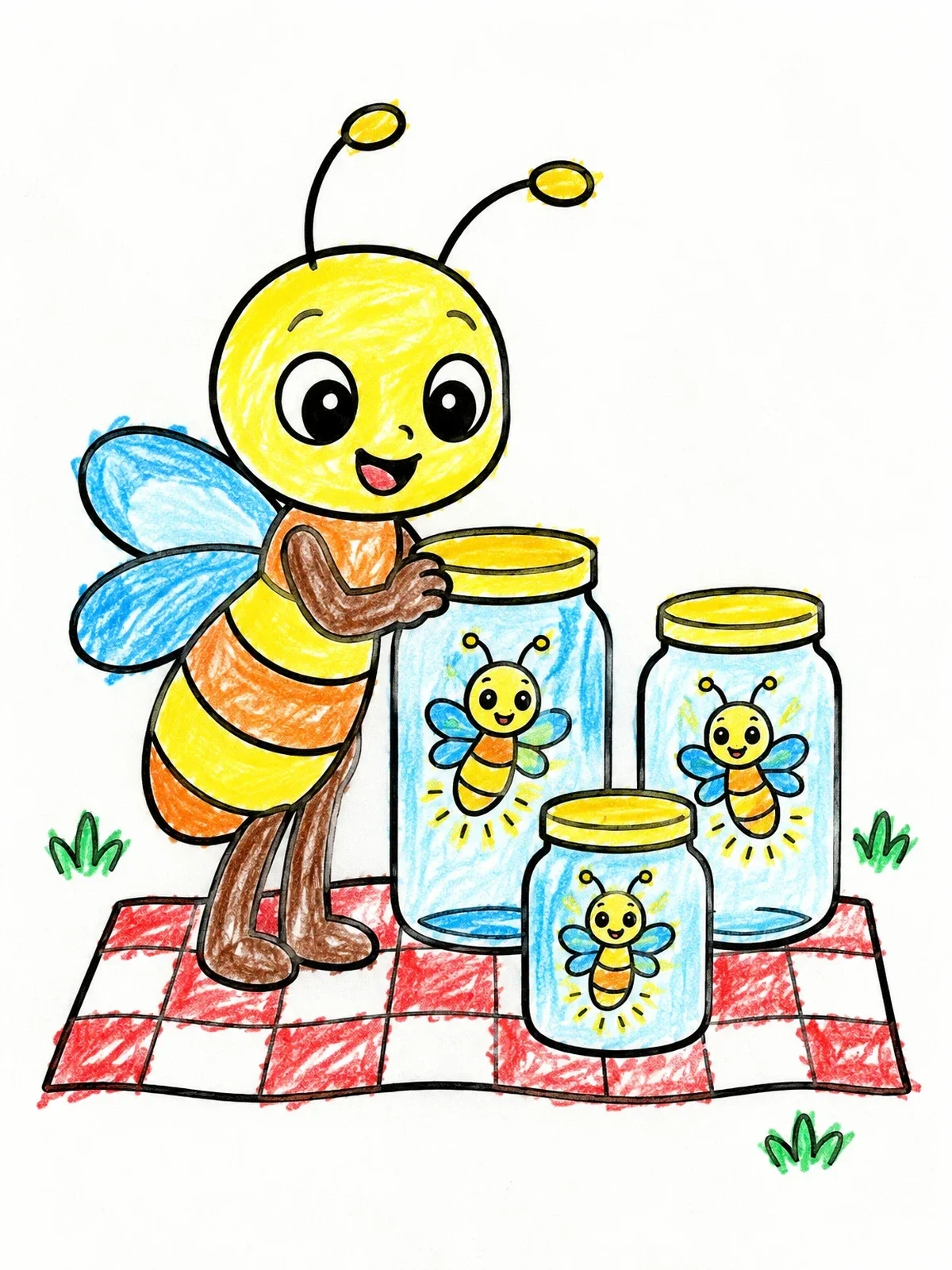 Colored example of the Cute Firefly With Glowing Jars coloring page