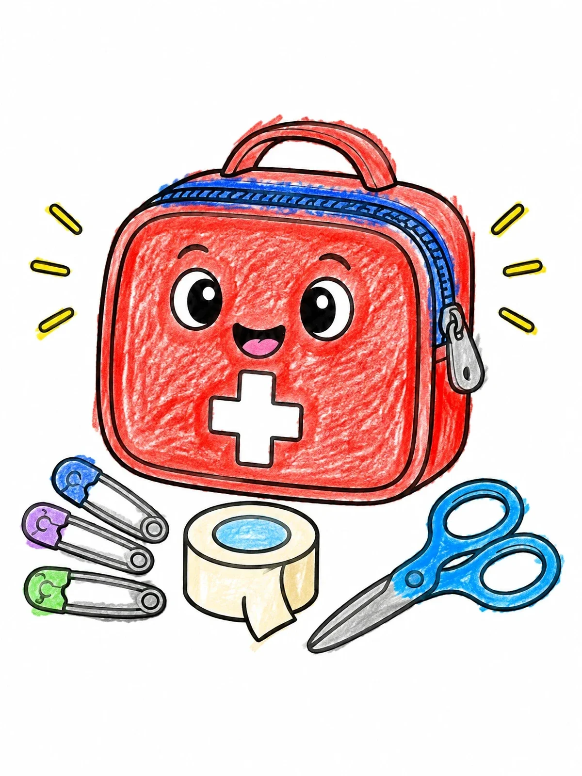 Colored example of the Cute First Aid Kit Pouch coloring page