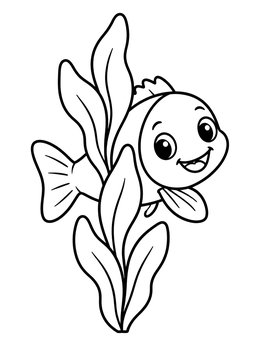 Free printable Cute Fish Behind Seaweed coloring page