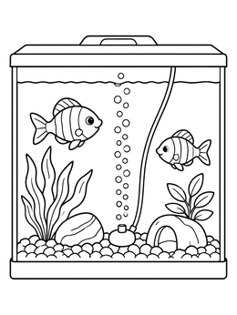 Free printable Cute Fish Tank With Bubbler coloring page