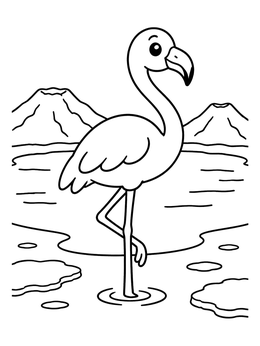 Free printable Cute Flamingo At The Salt Lake coloring page