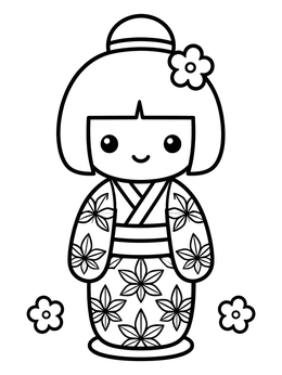 Free printable Cute Floral Kokeshi Doll coloring page