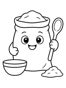 Free printable Cute Flour Sack With Spoon coloring page