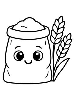 Free printable Cute Flour Sack With Wheat coloring page