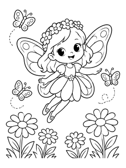 Free printable Cute Flower Fairy With Butterflies coloring page