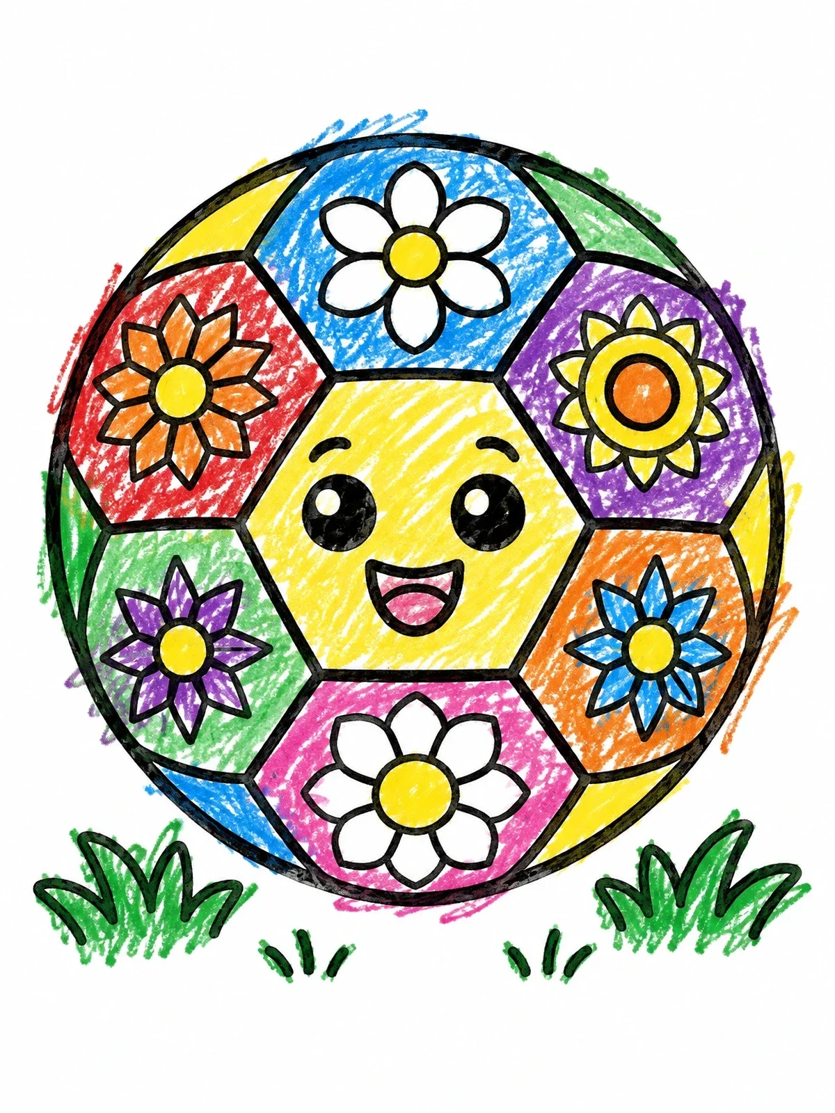 Colored example of the Cute Flower Pattern Soccer Ball coloring page