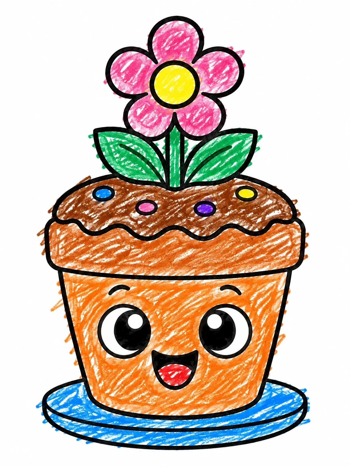 Colored example of the Cute Flower Pot Cake coloring page