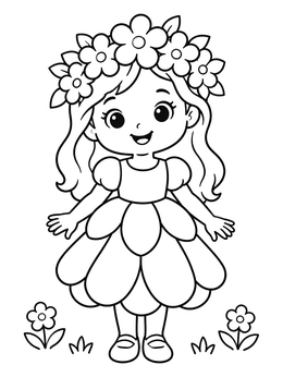 Free printable Cute Flower Princess With Crown coloring page