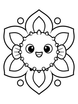 Free printable Cute Flower Puffer Fish Mandala coloring page