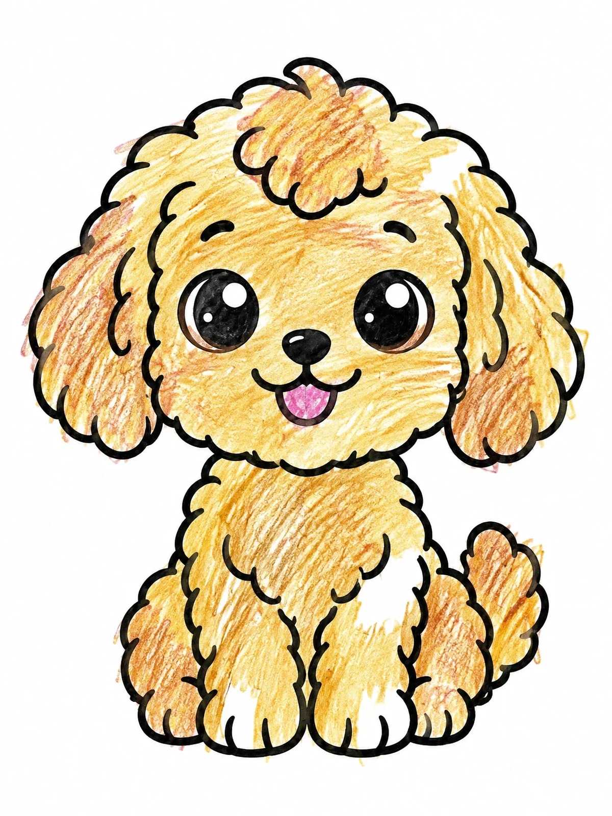 Colored example of the Cute Fluffy Goldendoodle Puppy coloring page