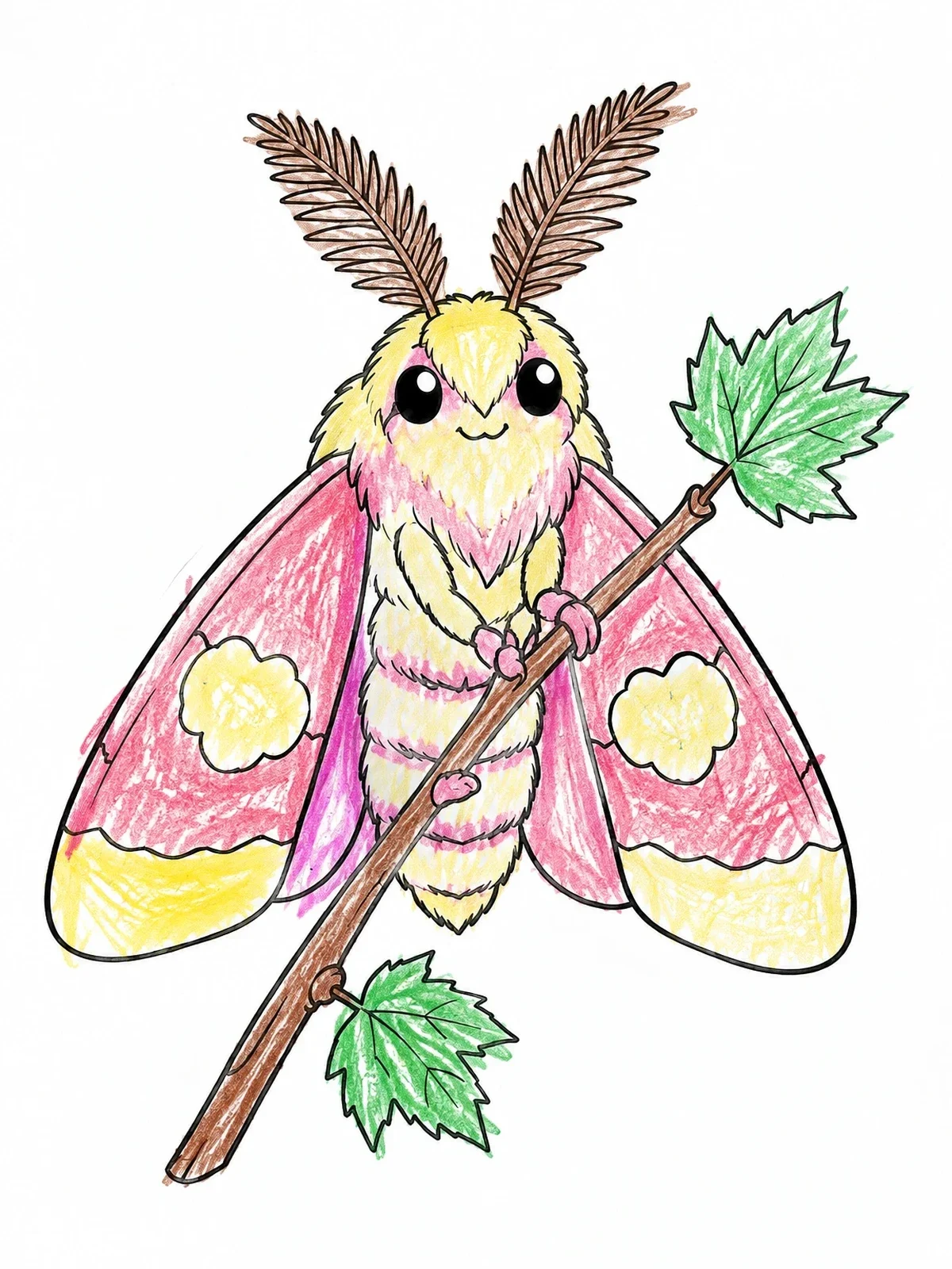 Colored example of the Fluffy Moth On Maple Twig coloring page