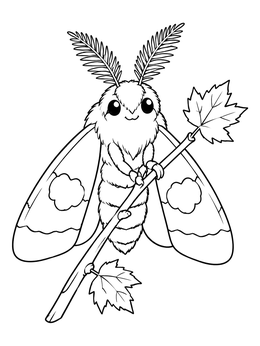 Free printable Fluffy Moth On Maple Twig coloring page