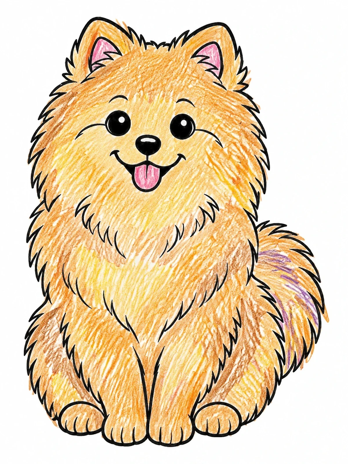Colored example of the Cute Fluffy Pomeranian Sitting Upright coloring page