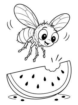 Free printable Cute Fly And Watermelon Slice coloring page