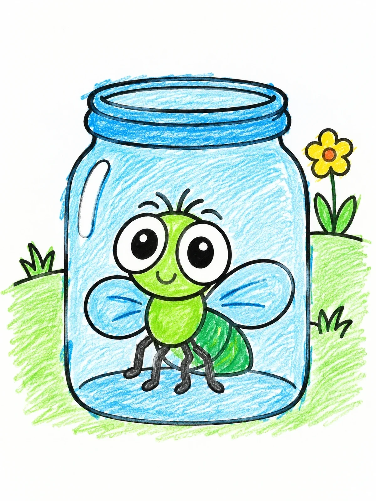Colored example of the Cute Little Fly In A Jar coloring page