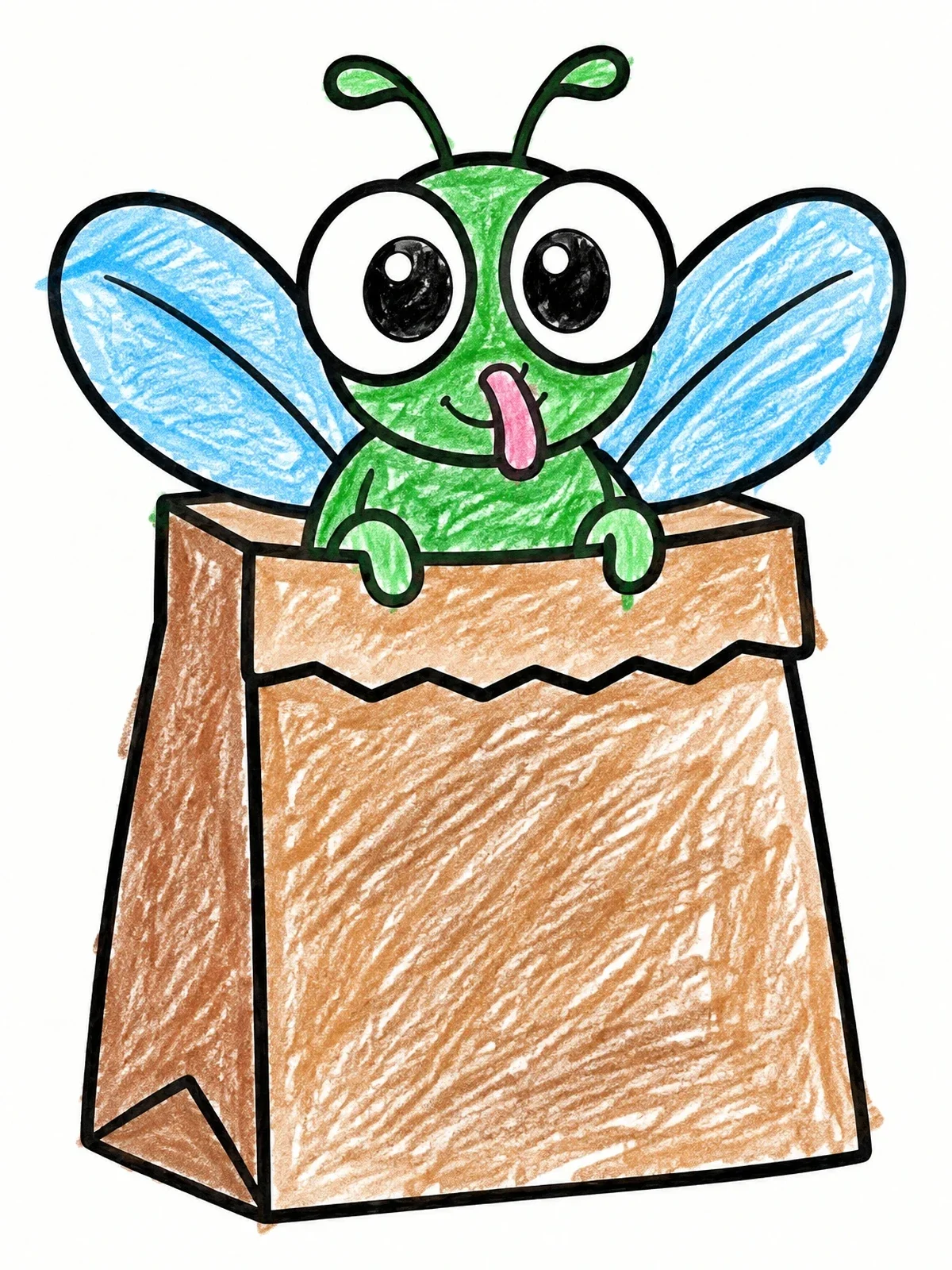 Colored example of the Cute Fly In A Paper Bag coloring page