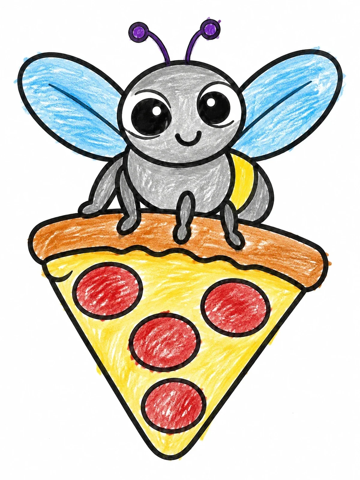Colored example of the Cute Fly On A Pizza Slice coloring page