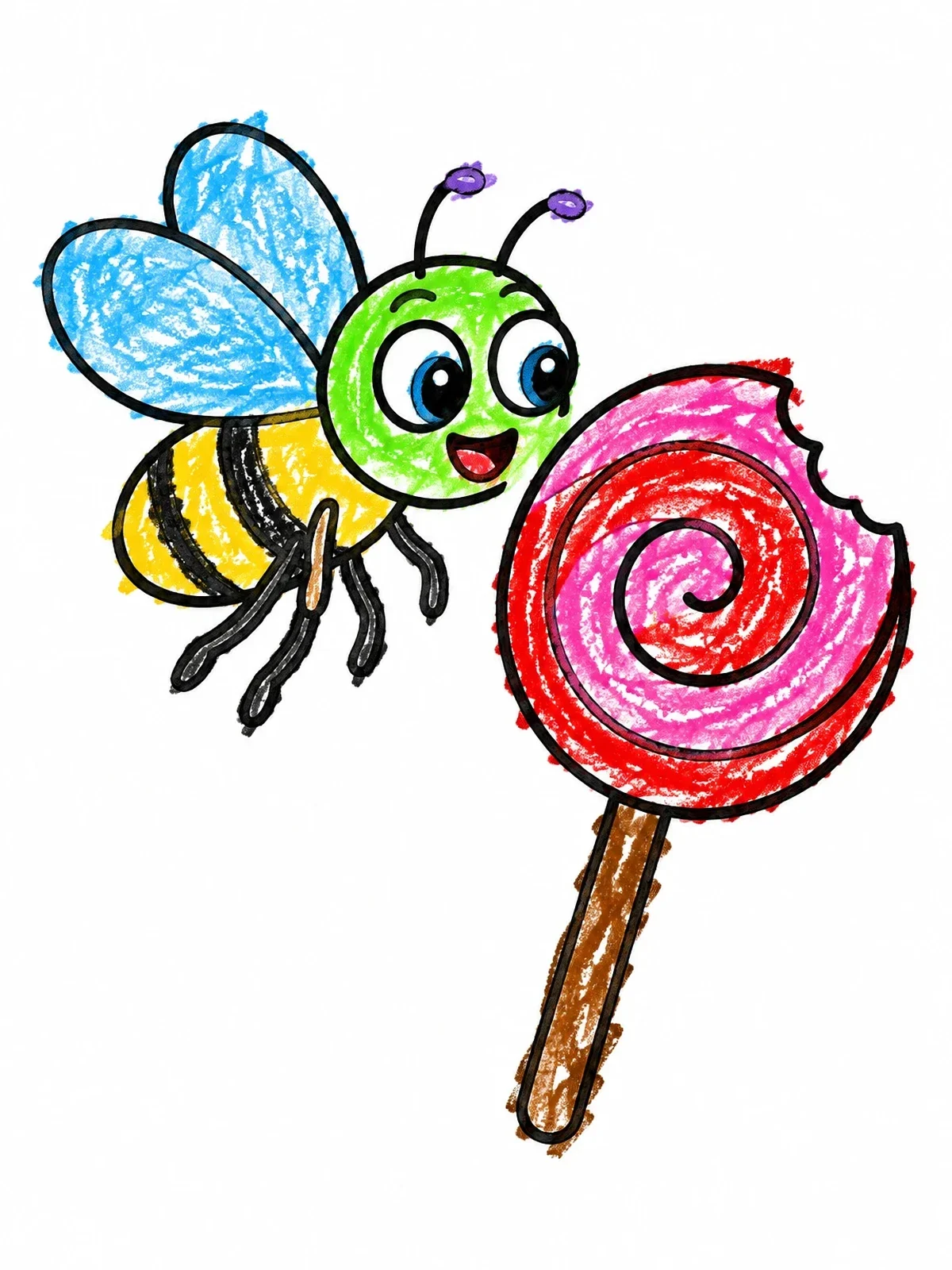 Colored example of the Cute Fly With Swirled Lollipop coloring page