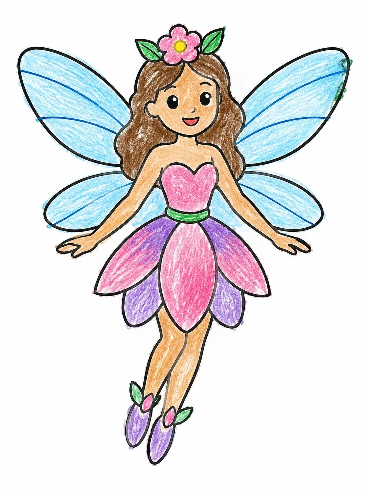 Colored example of the Cute Flying Flower Fairy coloring page