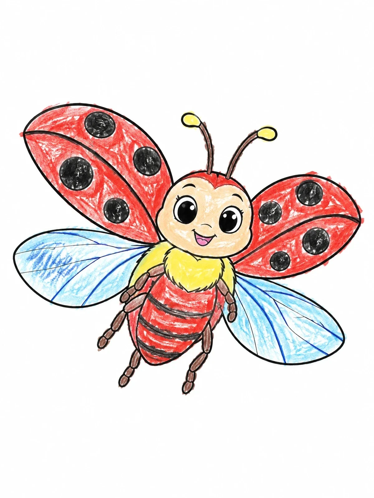 Colored example of the Cute Flying Ladybug With Open Wings coloring page