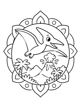 Free printable Cute Flying Pterodactyl Mandala coloring page
