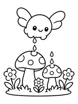 Free printable Cute Flying Slime Over Mushrooms coloring page