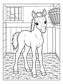 Free printable Cute Foal In Cozy Stable coloring page