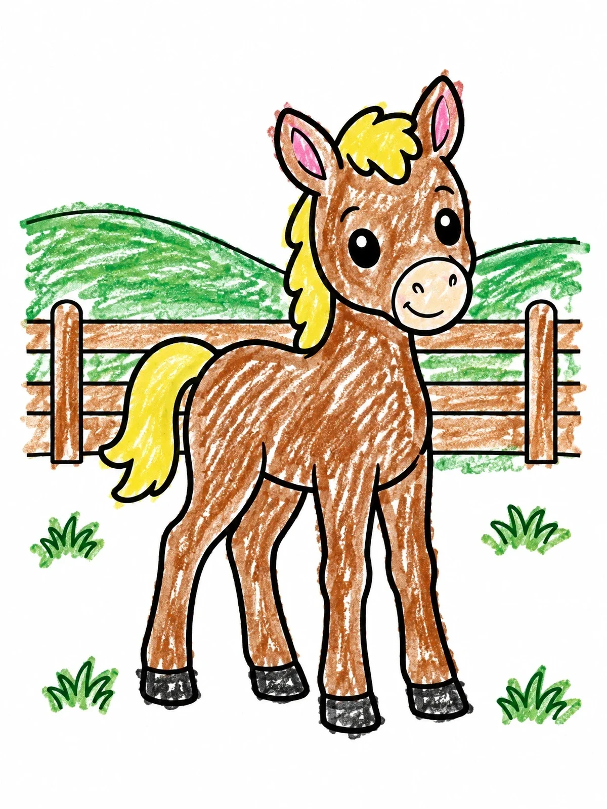 Colored example of the Cute Foal In The Pasture coloring page