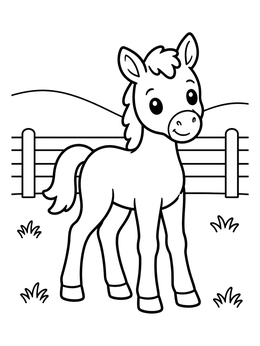 Free printable Cute Foal In The Pasture coloring page
