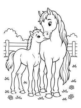 Free printable Cute Foal Nuzzling Its Mother coloring page