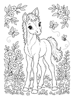 Free printable Cute Foal In A Meadow coloring page