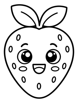 Free printable Cheerful Cartoon Strawberry With Leaves coloring page