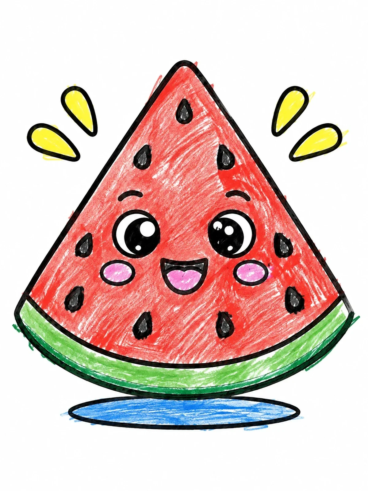Colored example of the Cheerful Watermelon Slice coloring page