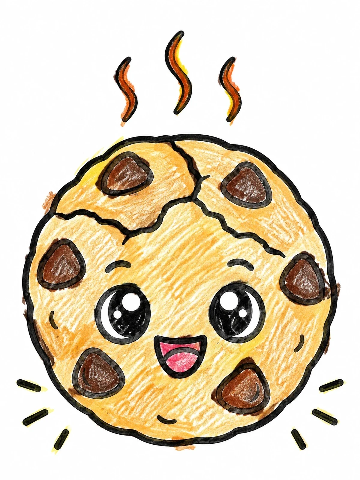 Colored example of the Happy Fresh Baked Chocolate Chip Cookie coloring page