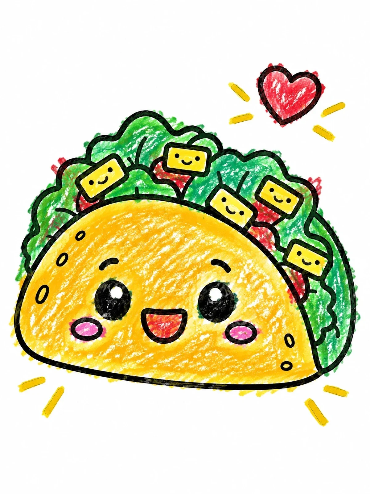 Colored example of the Happy Kawaii Taco With Fillings coloring page